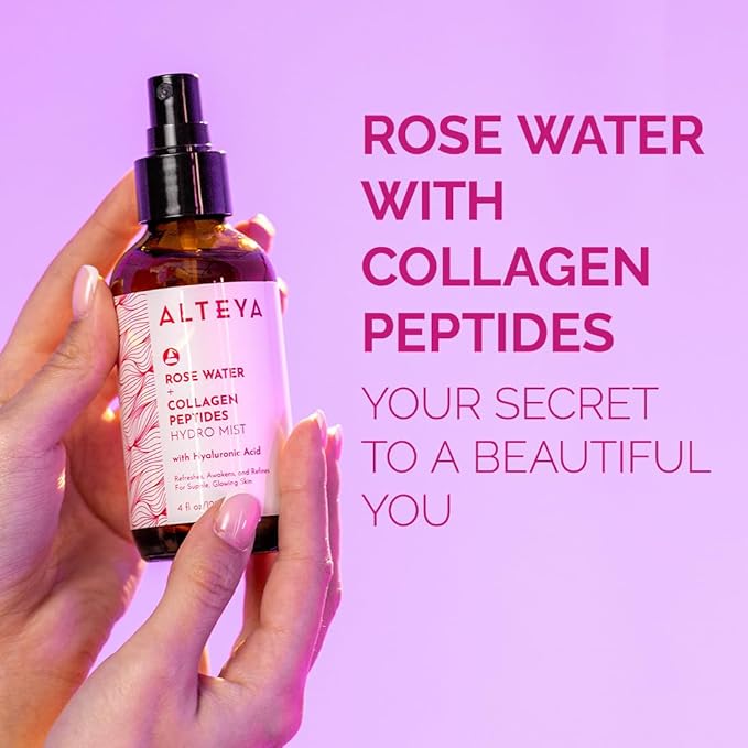 Alteya Organics Rose Water Face Toner – With Collagen Peptides & Hyaluronic Acid – Hydrating Facial Mist for Anti-Aging, Firming & Radiant Skin – 4 Fl Oz / 120mL-Velvo Beauty