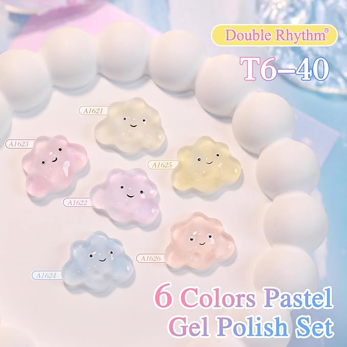 Double Rhythm 6 Pcs 15 ML Gel Polish Set Same Color Same Bottle Soak Off Gel Polish Kit Nail Art Manicure Salon DIY at Home for Women (Jelly Blue Purple Nude Pink-T6-40)-Velvo Beauty