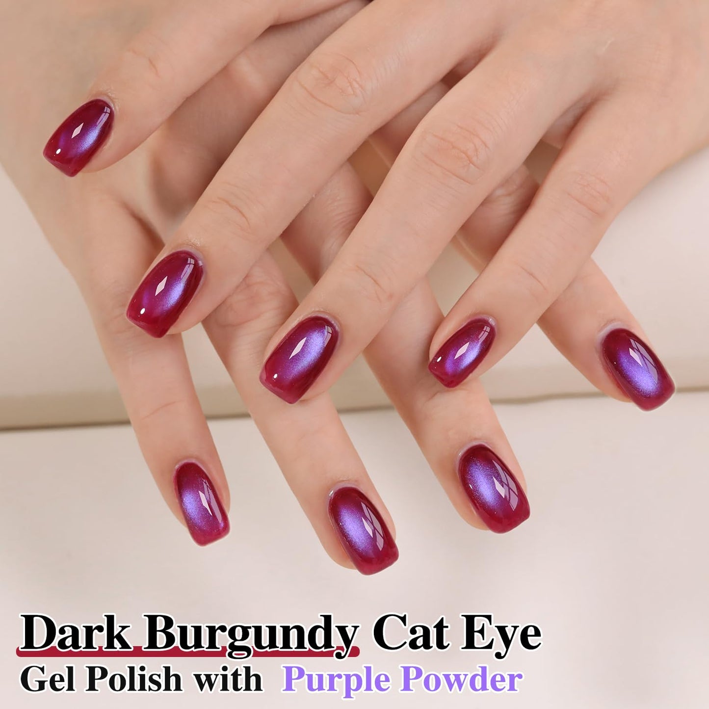 Double Rhythm Jelly Glass Cat Eye Gel Polish with Magnet 15ML Holographic Glitter Shimmer Translucent Sheer Color Magnetic Nail Polish Salon DIY at Home (Burgundy Purple-MC1265)-Velvo Beauty