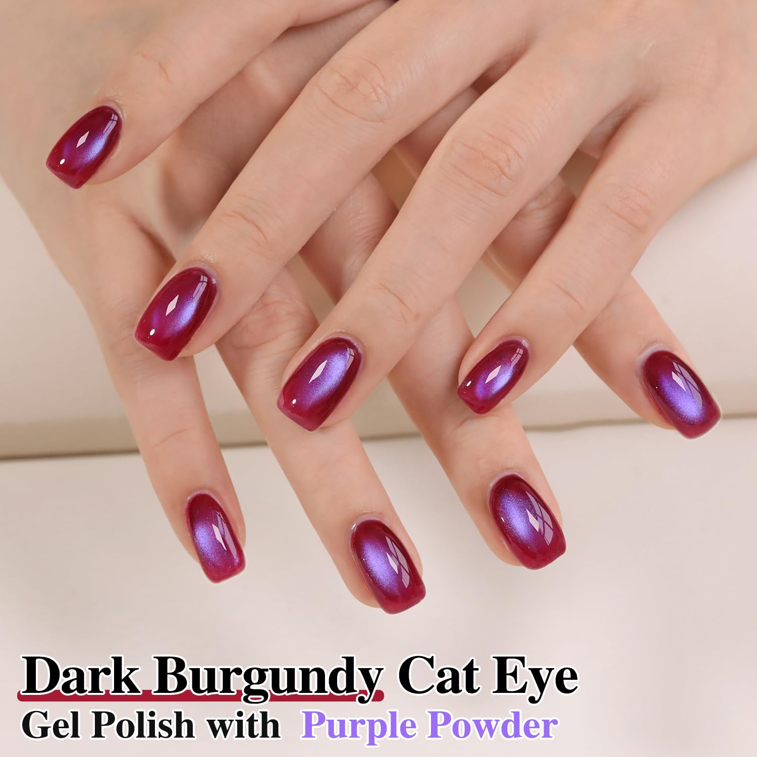 Double Rhythm Jelly Glass Cat Eye Gel Polish with Magnet 15ML Holographic Glitter Shimmer Translucent Sheer Color Magnetic Nail Polish Salon DIY at Home (Burgundy Purple-MC1265)-Velvo Beauty