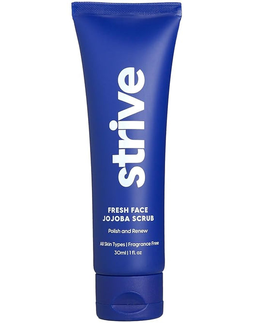 Strive - Fresh Face Jojoba Scrub - Mens Face Scrub, Fragrance Free, Smooth, Clear Skin, Refreshing with Aloe Vera, Centella Asiatica, Hyaluronic Acid & Niacinamide - For All Skin Types - 30 ML-Velvo Beauty