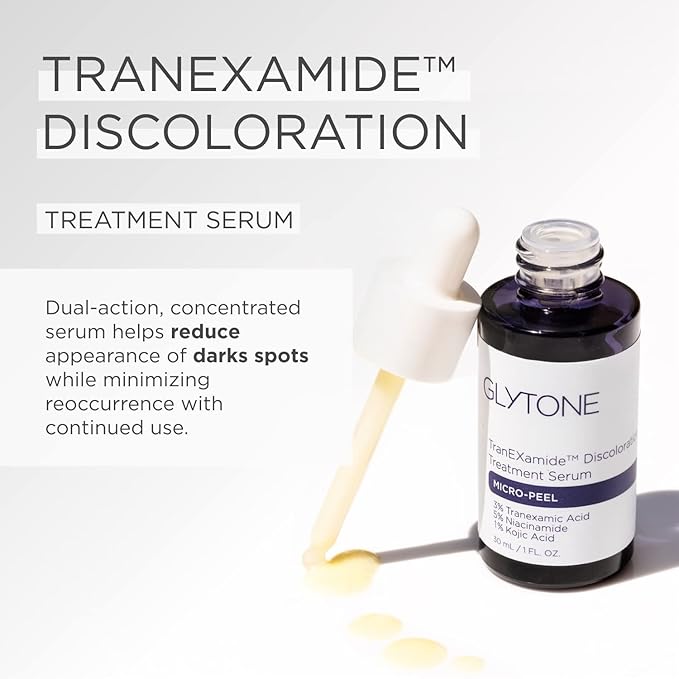 Glytone Micro-Peel TranEXamide™ Discoloration Correcting Serum | Dark Spot Remover with 3% Tranexamic Acid | Brightens Uneven Skin Tone for all Skin types | Fragrance Free, Paraben-Free - 1 fl oz-Velvo Beauty