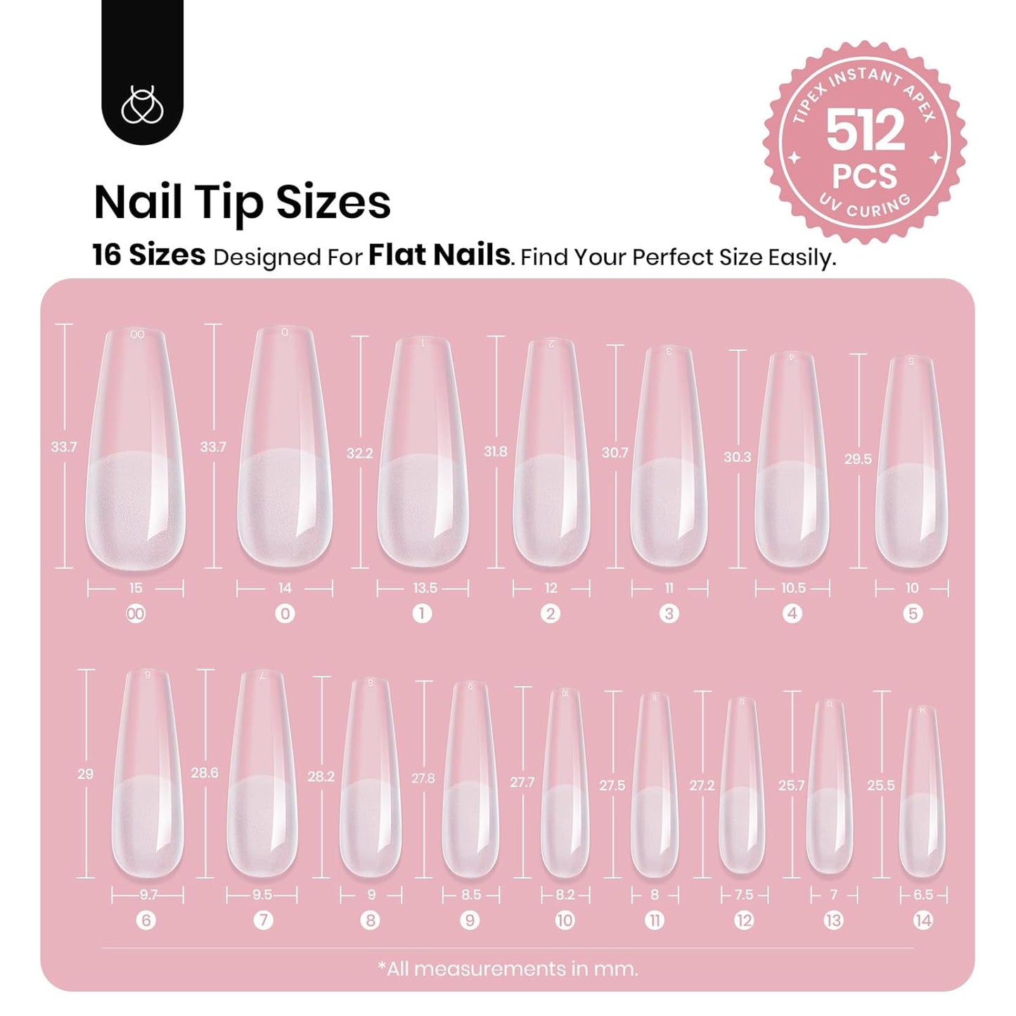 Beetles Tipex Instant Apex Nail Tips, 2 Boxes 256 PCS (Total 512 PCS), Pre-etched Long Coffin Acrylic Gel Nail Tips, Thick Clear Full Cover False Nails-Velvo Beauty