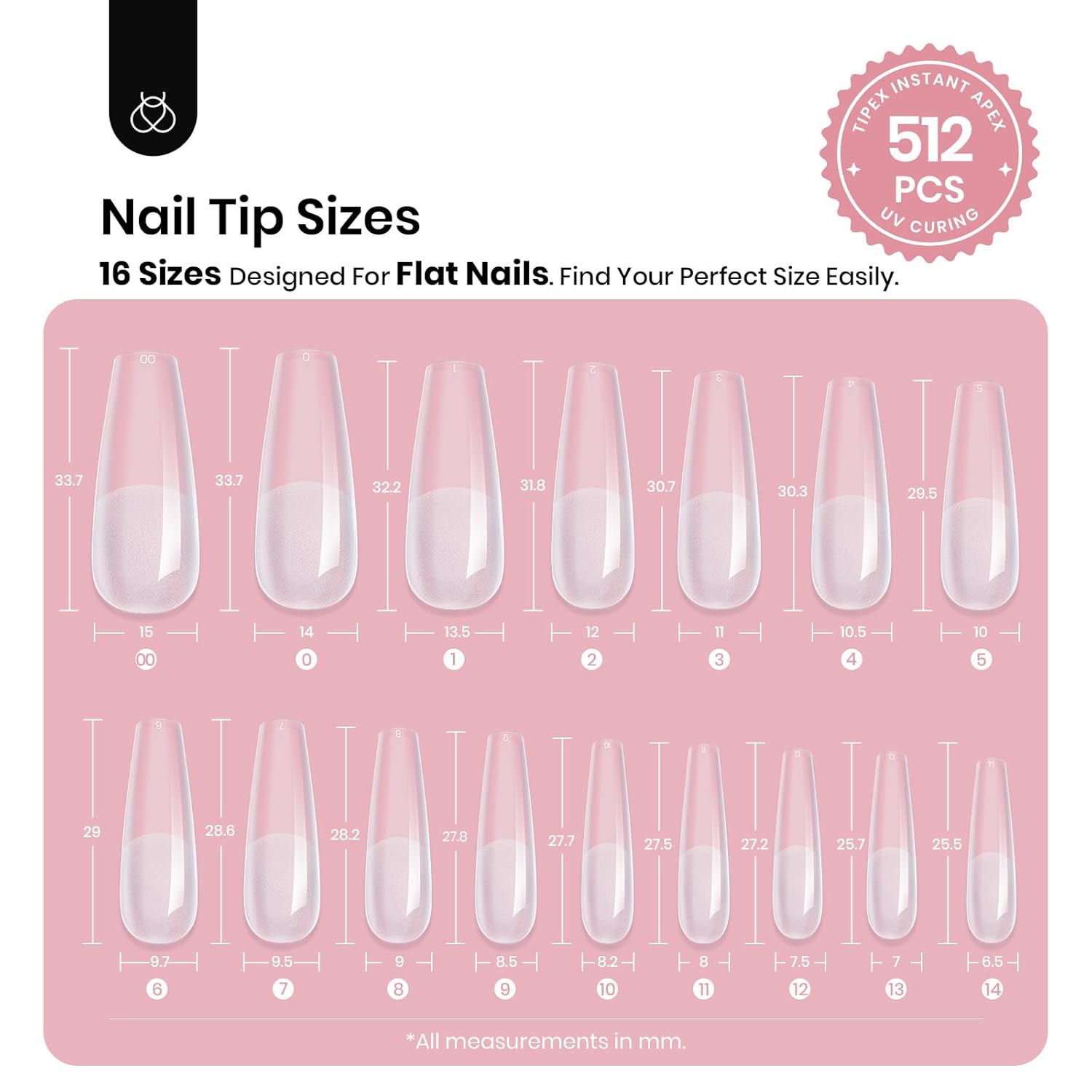 Beetles Tipex Instant Apex Nail Tips, 2 Boxes 256 PCS (Total 512 PCS), Pre-etched Long Coffin Acrylic Gel Nail Tips, Thick Clear Full Cover False Nails-Velvo Beauty