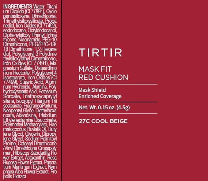 TIRTIR Mask Fit Red Cushion Foundation | Full coverage, Weightless, Skin fit, Satin Glow Finish, Korean Makeup, beauty, Tattoo cover up, Buildable (#27C Cool Beige, 0.63 Fl Oz)-Velvo Beauty