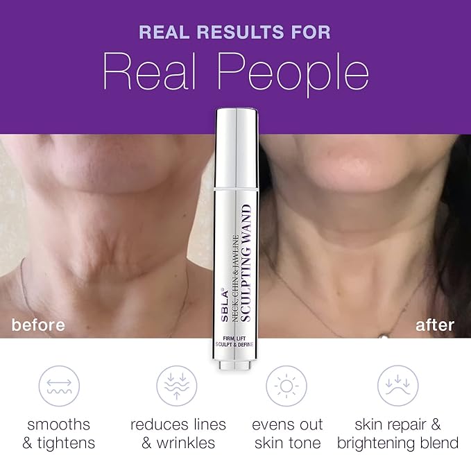 SBLA Beauty - Neck, Chin & Jawline Sculpting Wand 0.7 Fl Oz / 20mL - Lifts & Firms the Neck, Chin, Jawline & Decollete - Reduces Lines & Wrinkles - Smooths, Tightens Sagging Skin - Evens Out Skin Tone-Velvo Beauty