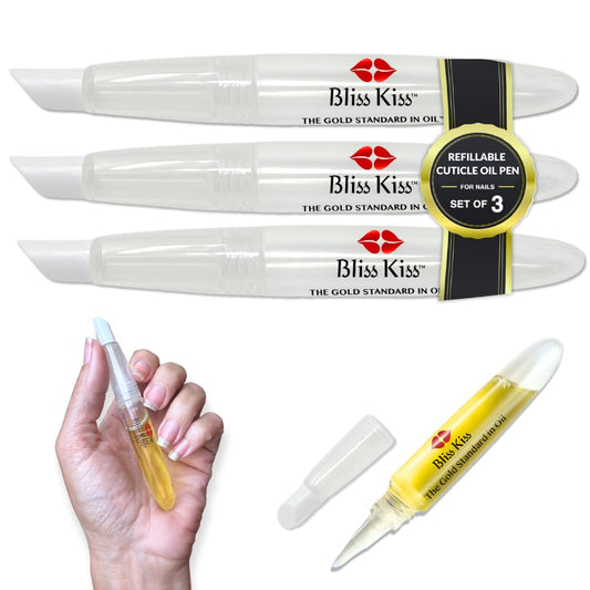 Bliss Kiss Refillable Squeeze Cuticle Oil Pen, Empty 3-Pack, Ideal for Nail Growth Oil and Nail Oil Application-Velvo Beauty