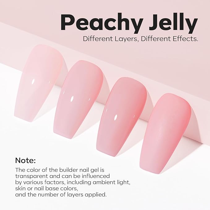 modelones Builder Nail Gel, 8-in-One Jelly Pink Builder, Peachy Pink Rubber Base Gel Polish, LED Lamp Cured Nude Color Base Hardener, Apex Building Strengthener Extension for Girls Home DIY Salon-Velvo Beauty