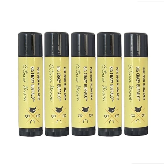 Pure Bison Tallow Lip Balm, Citrus Grove, (5 pack) - Lemongrass & Lemon, Moisturizing, Non-Habit Forming-Velvo Beauty