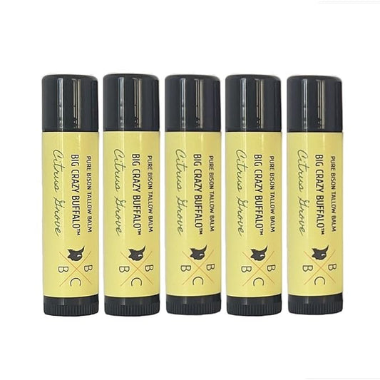 Pure Bison Tallow Lip Balm, Citrus Grove, (5 pack) - Lemongrass & Lemon, Moisturizing, Non-Habit Forming-Velvo Beauty