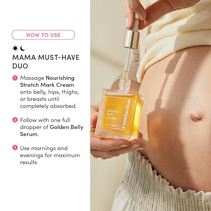 Evereden Mama Must-Have DUO - Golden Belly Stretch Mark Oil & Nourishing Stretch Mark Cream - Dermatologist-Developed Clean & Vegan Maternity Skin Care for Stretch Mark Reduction & Skin Hydration-Velvo Beauty