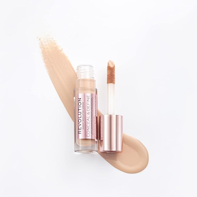Makeup Revolution Conceal & Define Concealer, Full Coverage Makeup Concealer, Matte Finish & Long Wear, For Fair Skin Tones, Vegan, C5, 4ml-Velvo Beauty