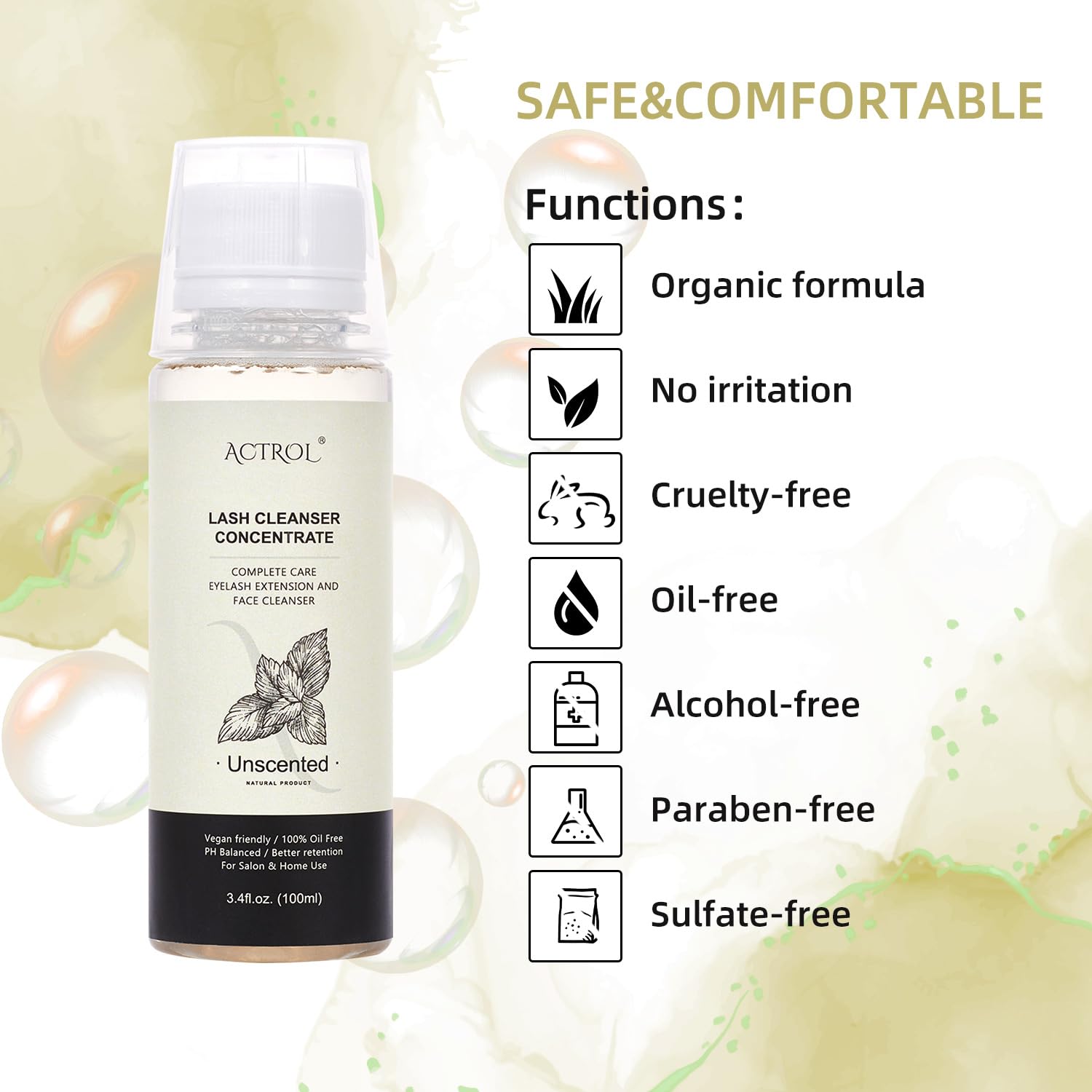 Eyelash Shampoo Concentrate 100ml Lash Extensions Cleanser Concentrate Unscented Natural Foaming Shampoo DIY Wash for Extensions Lashes with Salon Home Care-Makes 60ml Bottles-Velvo Beauty