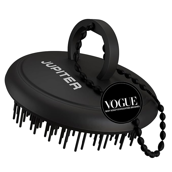 Jupiter Exfoliator Brush for Removing Dandruff and Build-Up, Detangling Scrubber for Wet or Dry Hair, Supports Circulation and Growth, Suitable for All Hair Types, Black-Velvo Beauty