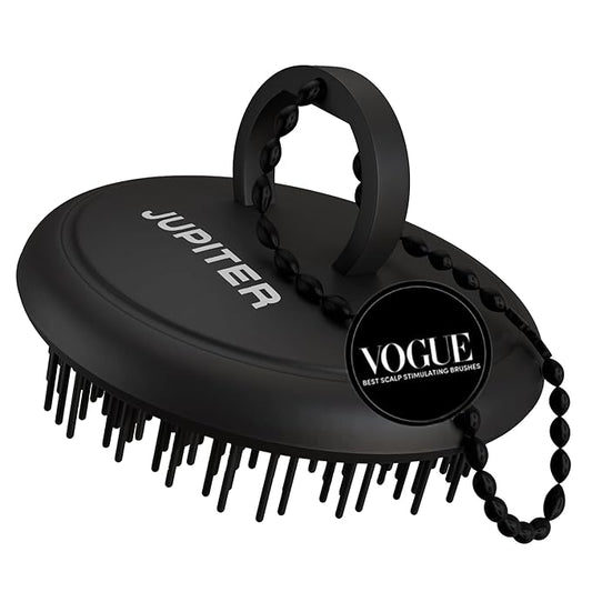 Jupiter Exfoliator Brush for Removing Dandruff and Build-Up, Detangling Scrubber for Wet or Dry Hair, Supports Circulation and Growth, Suitable for All Hair Types, Black-Velvo Beauty