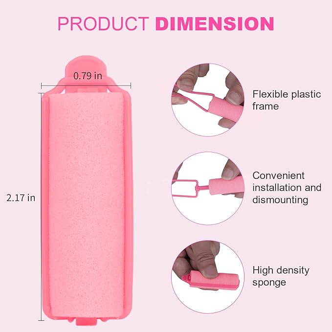 60 Pieces Foam Sponge Hair Rollers - Hair Styling Curlers for Hair Curls (2.8x0.79inch, Pink)-Velvo Beauty
