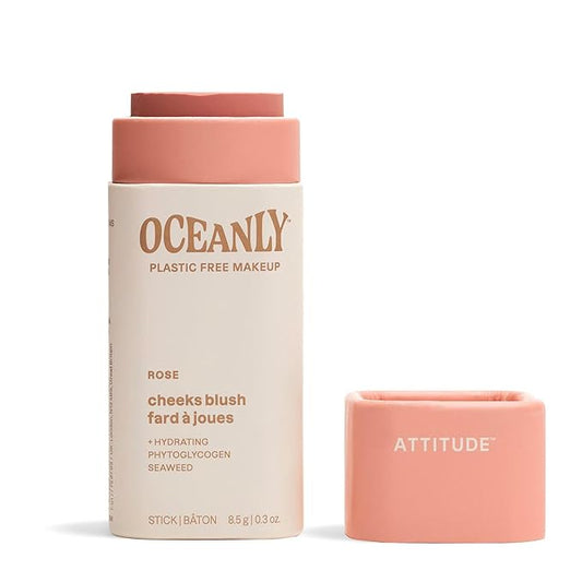 ATTITUDE Oceanly Lightweight Blush Stick, Titanium Dioxide-Free, EWG Verified, Plastic-Free, Vegan & Cruelty-free Makeup, Rose, 0.3 Ounces-Velvo Beauty