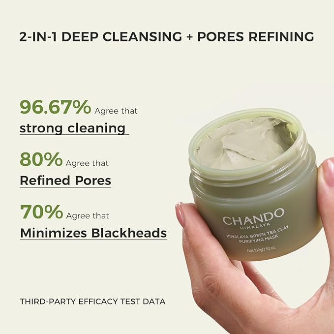Purifying Green Tea Mask, Natural Facial Clay Mask Deep Pore Cleansing with Green Tea Extract and Portulaca Extract, for Clogged Pores, Detoxifies & Balance Oil, 3.52 fl.oz-Velvo Beauty