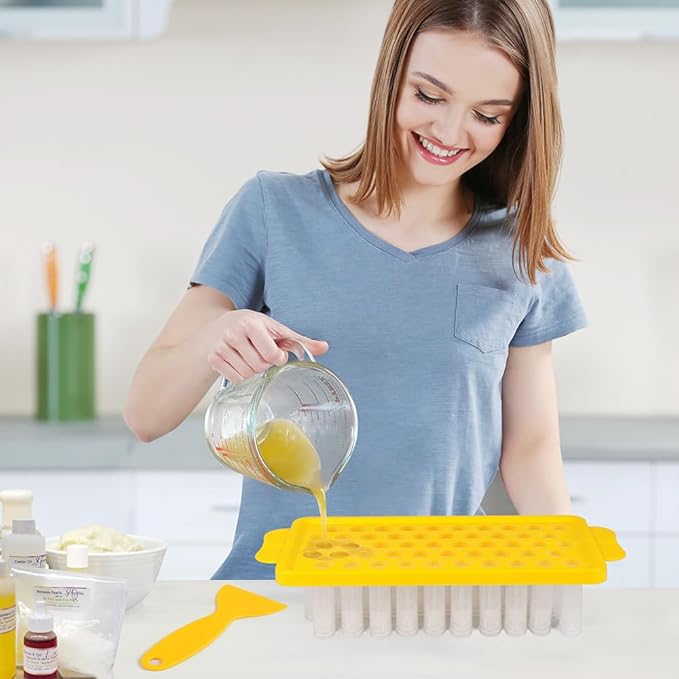 LotFancy Lip Balm Tubes with Filling Tray and Spatula, 50Pcs 5.5ml (3/16 Oz) Clear Lip Balm Containers with White Caps, BPA Free & Leak Free Lip Balm Making Kit-Velvo Beauty