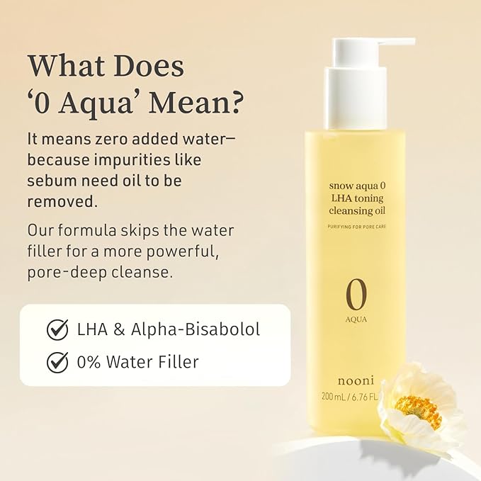 NOONI Facial Cleanser - Snow Aqua 0 LHA Toning Cleansing Oil | Makeup Blackhead Remover, Pore Control, Glass Skin, Help Control Sebum, Revitalizing, Moisturizing, Korean Skin Care, 6.76 Fl Oz (200 ml)-Velvo Beauty