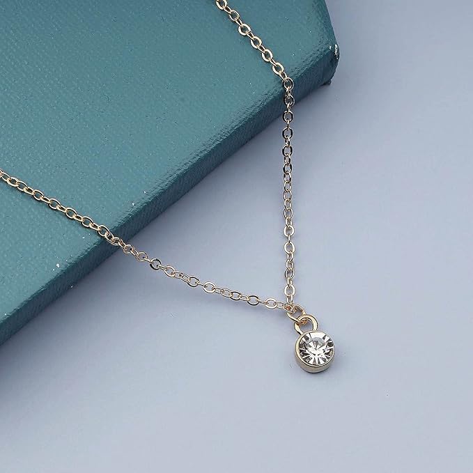 Tiny Rhinestone Pendant Necklace Gold Diamond Choker Necklace Solitaire Diamond Necklace Floating Crystal Necklace Chain Bridesmaid Gifts for Women and Girls-Velvo Beauty