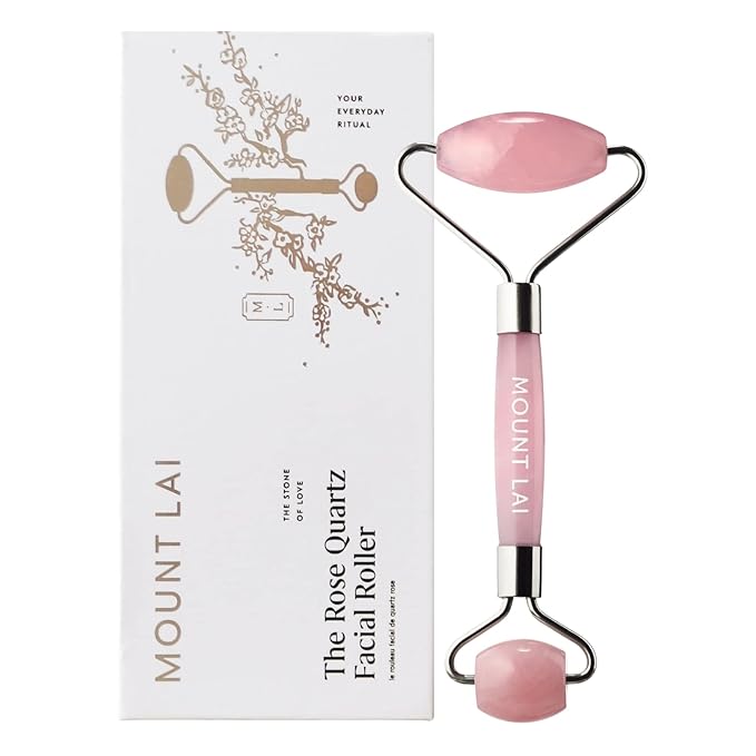 Mount Lai De-Puffing Rose Quartz Facial Roller – The Stone of Love, Certified Rose Quartz Face Roller for Anti-Aging, Soothing & Radiant Skin, Facial Massager Tool for Self-Care Ritual-Velvo Beauty