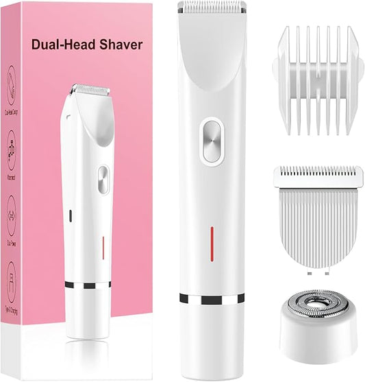 Bikini Trimmer for Women Electric Razors for Women, Double Head Dual Purpose, IPX7 Waterproof Hair Razor, Ceramic Blade Hair Trimmer Wet & Dry Use,Womens Painless Electric Shaver for Facial and Body-Velvo Beauty