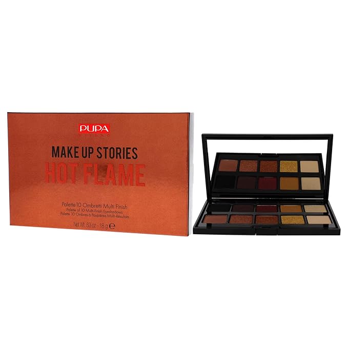 Pupa Milano Make Up Stories Eyeshadow Palette 002 Hot Flame - 10-Shade Shadow Collection with Matte, Satin, and Metallic Color Options - High Pigment Formula - Soft, Blendable Texture - 0.63 oz-Velvo Beauty