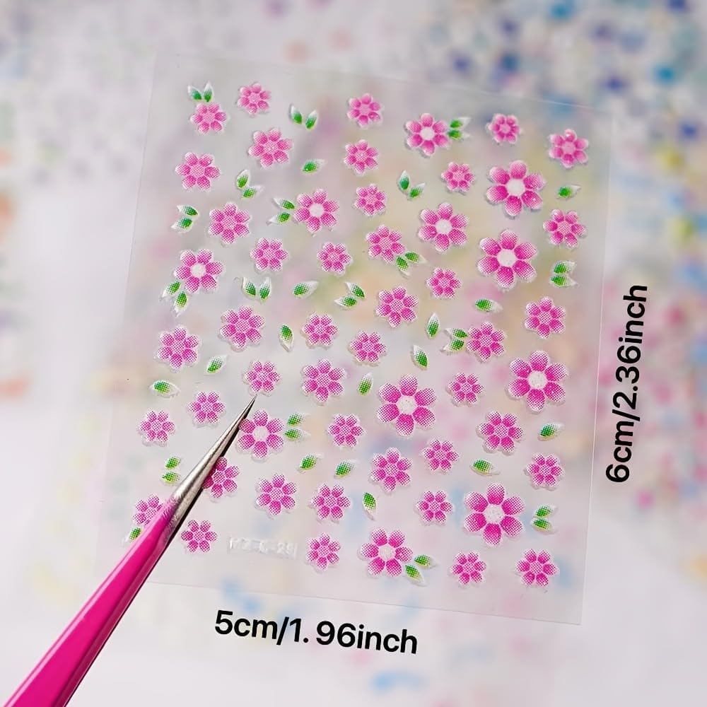 30 Sheets Flower Nail Stickers Colorful 3D Self Adhesive Cute Daisy Floral Nail Decals Heart Nail Art Charms for DIY Design (ST-F)-Velvo Beauty