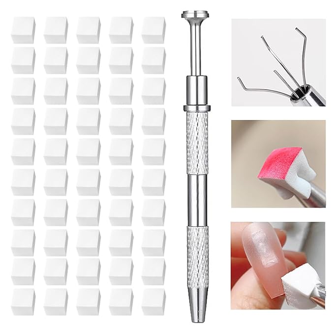 62 Pcs Nail Art Brushes Set,5 Pcs Striping Liner Brush,5 Pcs Dual Tipped Silicone Dotting Sculpture Pen,50 Pcs Nail Sponges for Ombre with Grabbing Pen,Mixing Palette Pen Holder-Velvo Beauty