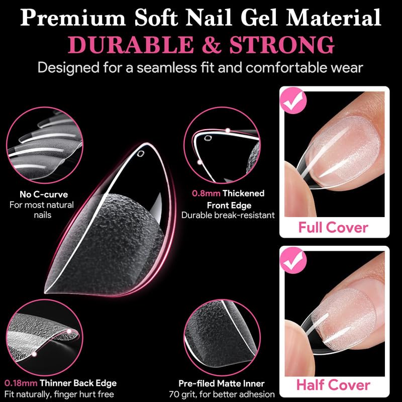Short Water-drop False Nail Tips, 15 Sizes 510 PCS Clear Soft Press On Fake Nail Pre-shaped Half Matte Full Cover Gel Nail Tips Extensions Strong Long Lasting for DIY Beginners & Salon Manicure-Velvo Beauty