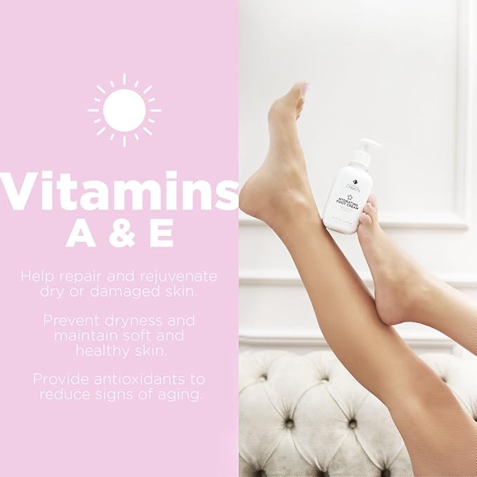 Hydrating Foot Cream for Dry Cracked Heels and Feet, 8.5 fl. oz., Deep Moisturizing Seaweed Extract and Shea Butter, Restores Soft Supple Skin-Velvo Beauty