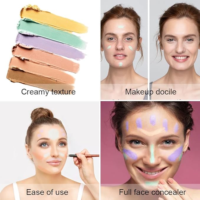 6 Color Correcting Concealer Palette With Concealer Brush, Tattoo Concealer, Cream Contouring Makeup Kit, Corrects Dark Circles Red Marks Scars Light Mediumor creamy concealer A1-Velvo Beauty