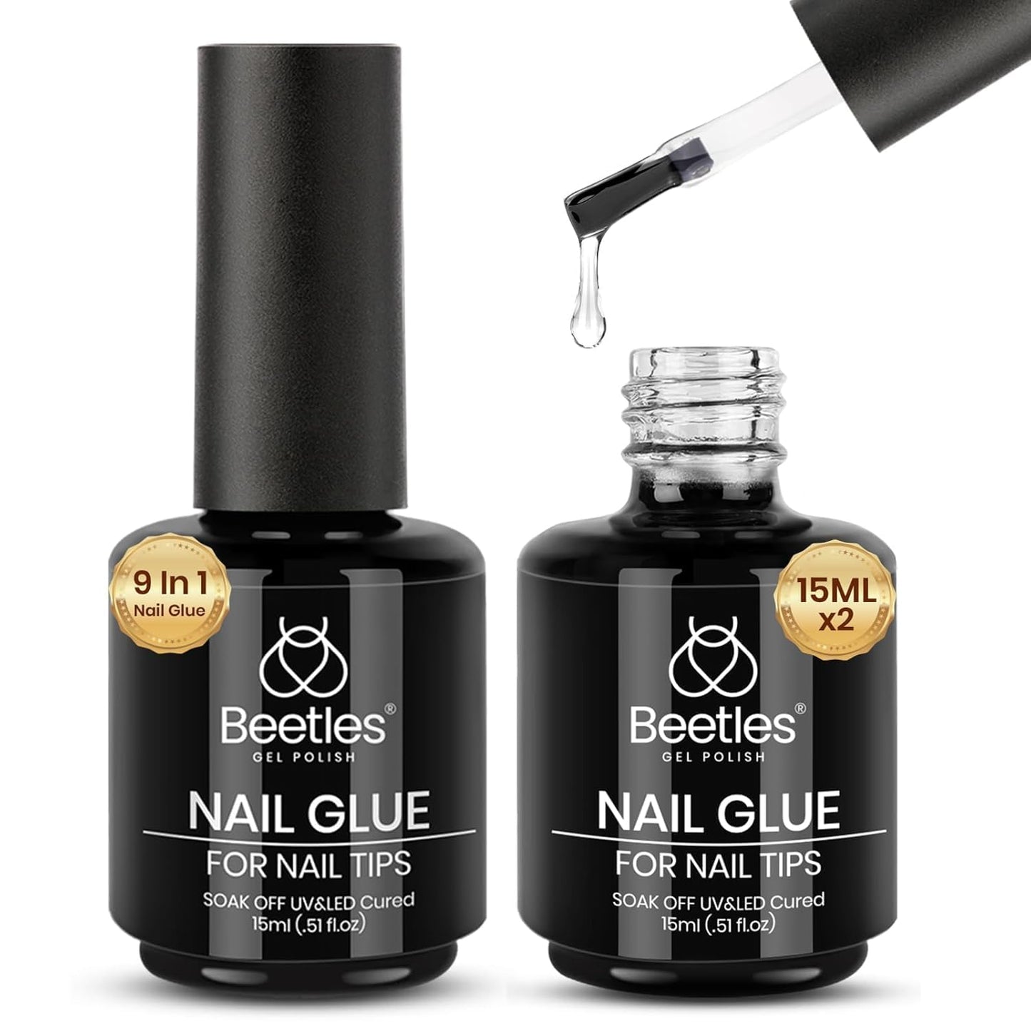 beetles Gel Polish 9 In 1 Gel Nail Glue for Clear Acrylic Nail Tips 2 Pcs 15ml Long Lasting Nail Gel Kit for False Nails Tips, Base Blooming Nail Gel, Fall Halloween Nails, U V Light Required-Velvo Beauty