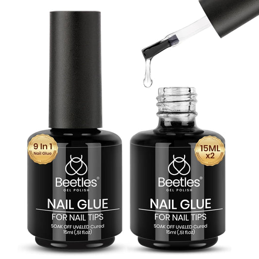 beetles Gel Polish 9 In 1 Gel Nail Glue for Clear Acrylic Nail Tips 2 Pcs 15ml Long Lasting Nail Gel Kit for False Nails Tips, Base Blooming Nail Gel, Fall Halloween Nails, U V Light Required-Velvo Beauty