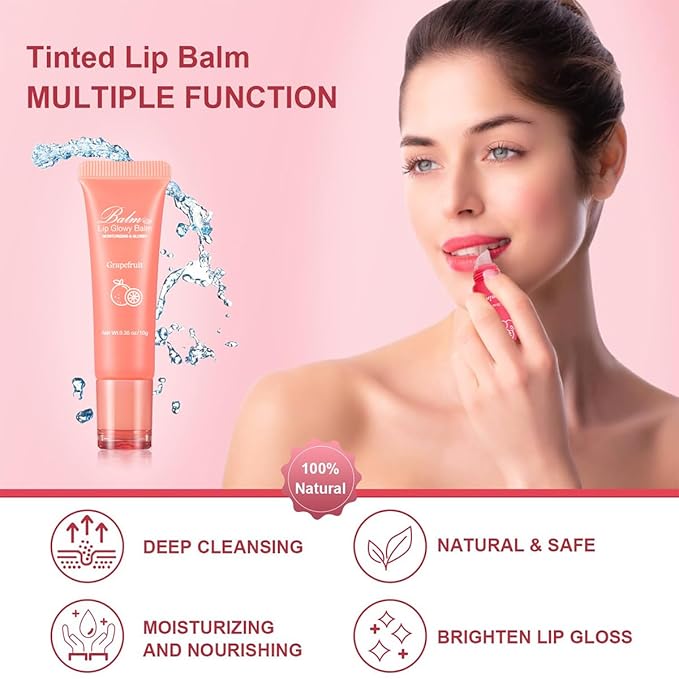 GECOMO Lip Glowy Balm, Moisturizing Lip Gloss, Nourishing Glossy Transparent Plumping Oil, Non-sticky Tinted Toot Lip Balm for Lip Care (GRAPEFRUIT) 0.35oz-Velvo Beauty