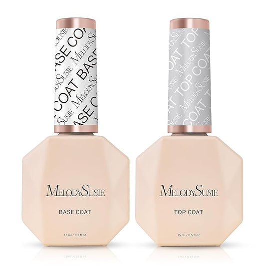 MelodySusie No Wipe Glossy Top Coat Base Coat Set Long Lasting Shine Finish Soak Off UV LED Nail Lamp Nail Polish Art Design Manicure Kit Perfect Gifts for Women Girls 2 Pcs 15ml Clear-Velvo Beauty