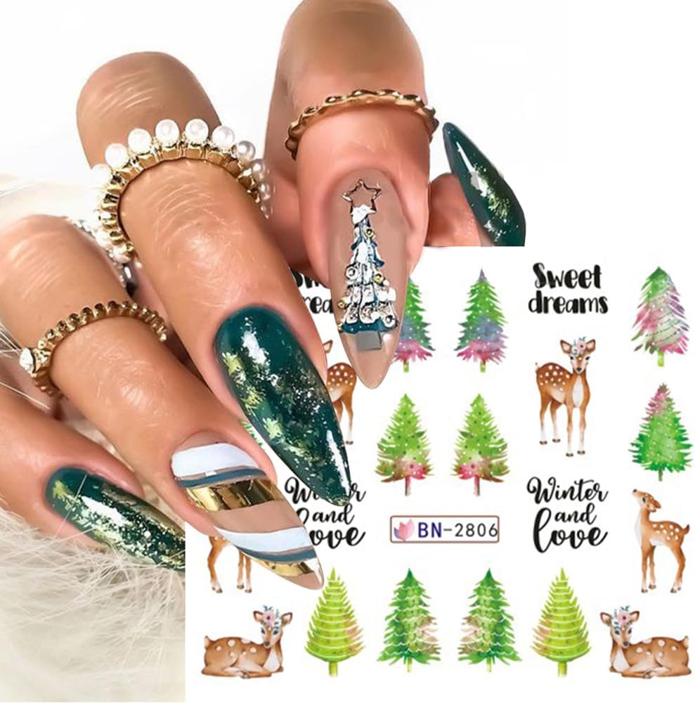 Christmas Nail Art Stickers Decals Snowflake Water Transfer Slider Nail Foils for Christmas Nail Art Supplies Cartoon Santa Claus Elk Gift Polar Bear Winter Design DIY Manicure Tips Stickers for Nails-Velvo Beauty
