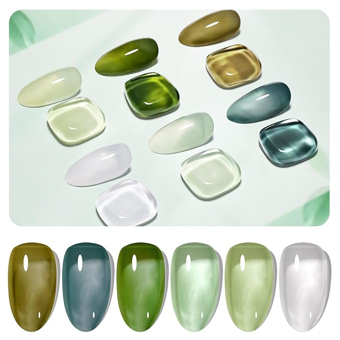 JODSONE Jelly Gel Nail Polish Set of 6 Colors Green Set Need U V Cured for Nail Art Manicure DIY Salon at Home Gift for Women-Velvo Beauty