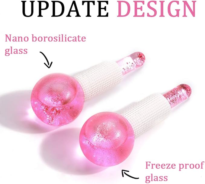 Facial Ice beauty ball- 2PC Globes Pink Facial Roller for Cold or Hot Skin Massagers Globe Durable Quartz Glass for Face and Eye Rollers Reduce Puffiness-Velvo Beauty