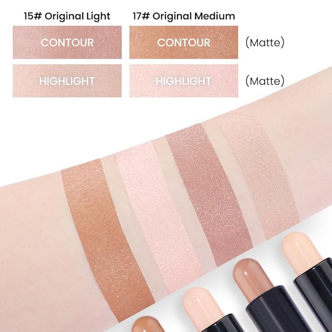 evpct 2in1 Face Shaping & Contouring Stick Cream Contour Concealer Bronzer Stick Makeup Kit for Face Highlighter Makeup Stick contorno maquillaje de maquillaje, ORIGINAL Light + ORIGINAL Medium-Velvo Beauty