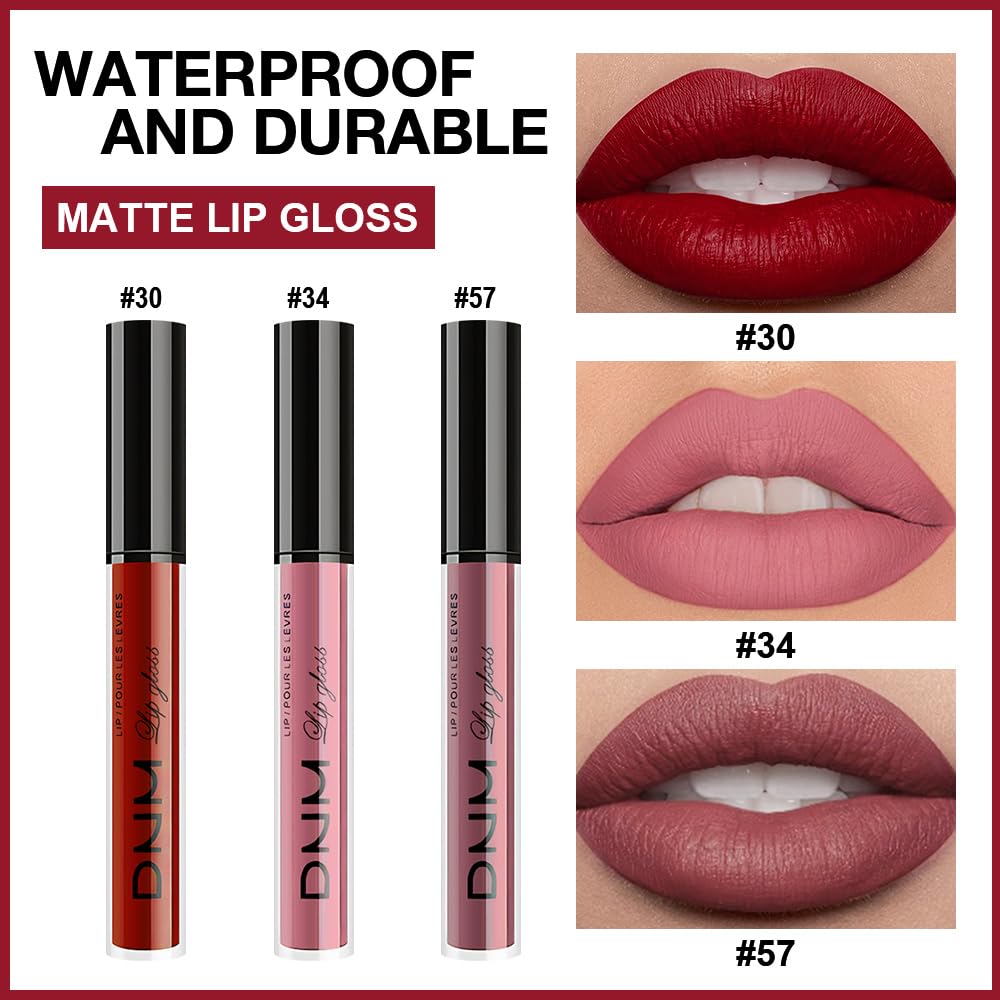 evpct 3Pcs Dark Red Mauve Maroon Matte Liquid Lipstick Lip Stain Sets for Women, Matte Lipstick Long Lasting Waterproof Permanent 24 Hours original, Magic Lip Sticks Pack for Halloween Daily Makeup-Velvo Beauty