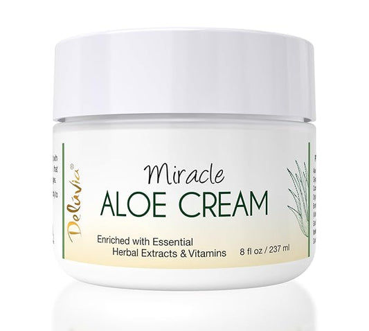 Deluvia Miracle Aloe Cream | Face & Body Moisturizer with Vitamin E & Organic Aloe Vera | Hydrating, Soothing for Dry Skin, Anti-Wrinkle, Acne Scars, Rosacea, Psoriasis, Eczema - 8 oz-Velvo Beauty