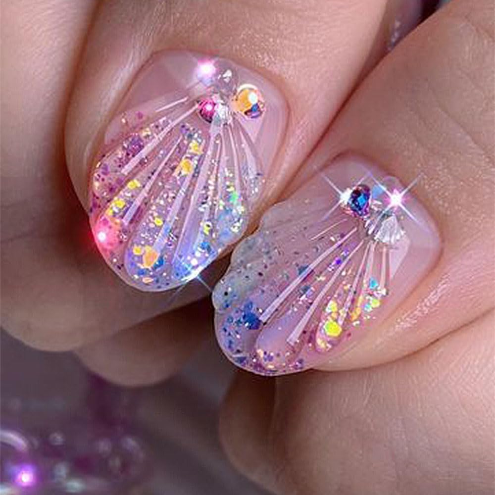 5D Dreamy Mermaid Tail Nail Stickers Summer Nail Decals 5D Embossed Laser Mermaid Nail Art Stickers Sea Wave Fishtail Shellfish Starfish Nail Design Stickers Self Adhsive Ocean Stickers for Nails DIY-Velvo Beauty