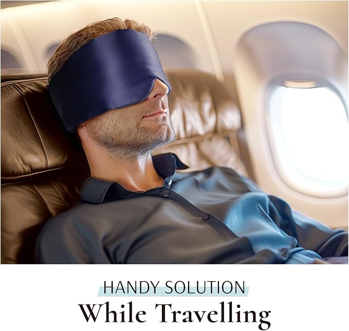 Zenssia 100% Mulberry Silk Sleep Mask Eye Mask for Man and Woman with Adjustable Headband, Full Size Large Sleep Mask & Blindfold for Total Blackout for All Night Sleep, Travel & Nap-Dark Blue-Velvo Beauty