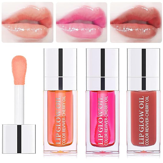 3 Set Lip Oil Hydrating Tinted Lip Balm, Plump Lip Gloss Lip Care Transparent Toot Lip Oil Tinted, Glass Lip Glow Oil Fresh Texture & Non-sticky, Nourishing Repairing Lightening Lip Lines Lip Care Products-Velvo Beauty