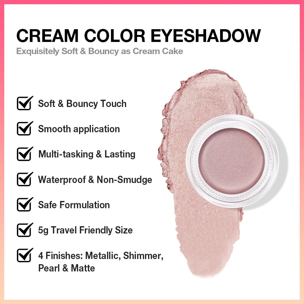 Kaely Single Cream Eyeshadow Pot, Champagne Shimmer Eye Shadow for Older Women High Pigmented Waterproof, Natural Eyeshadow Palette Makeup Brightener, sombras en crema para ojos, Blendable, 17-Velvo Beauty