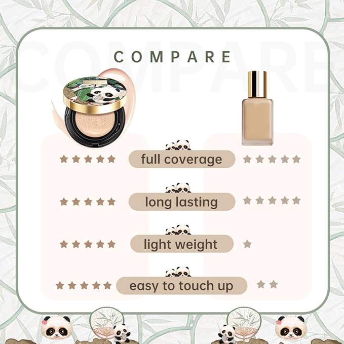 CATKIN Panda Land Full Coverage Cushion Fondation, Breathable Hydrating Nourishing Poreless Face Makeup Save for Sensitive Skin,Sheer Finish (W11 Light)-Velvo Beauty