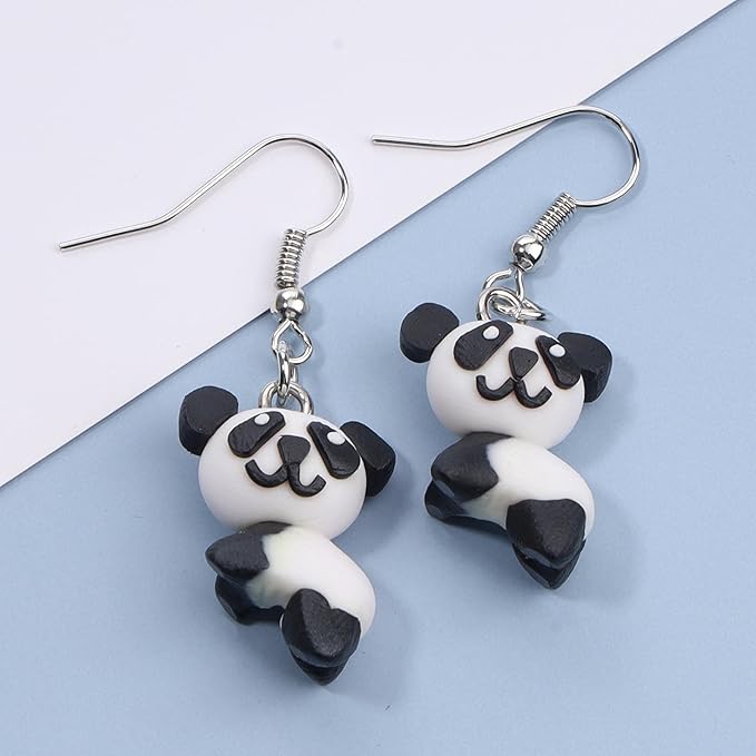 Soft Pottery Panda Earrings Cute Panda Bear Drop Dangle Earrings 3D Animal Earrings Innovative Clay Earrings Jewelry for Women and Teen Girls Gifts-Velvo Beauty