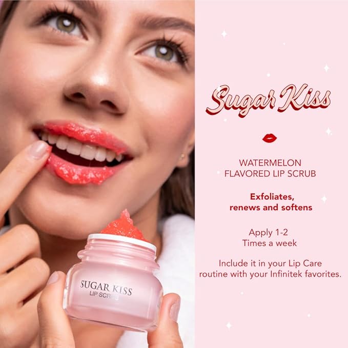 Infinitek Paris Sugar Kiss Watermelon Flavored Lip Scrub 2.4 oz / 68 g - Hydrating Lip Balm, Scrubber Exfoliator, Lip Mask, Lip Repair Treatment & Lightening Exfoliator for Dark Lips-Velvo Beauty